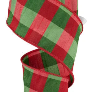 2.5"X10YD FAUX DUPIONI CHECK - RED/EMERALD/GREEN - RGA18624N