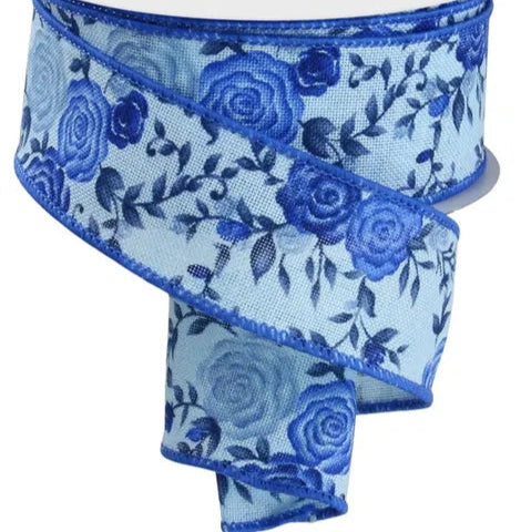 1.5"X10YD MINI ROSES - PALE BLUE/MULTI BLUE - RGE117903