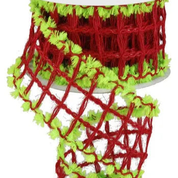 2.5"X10YD BURLAP CHECK W/SNOWDRIFT - RED/APPLE GREEN - RA16872H