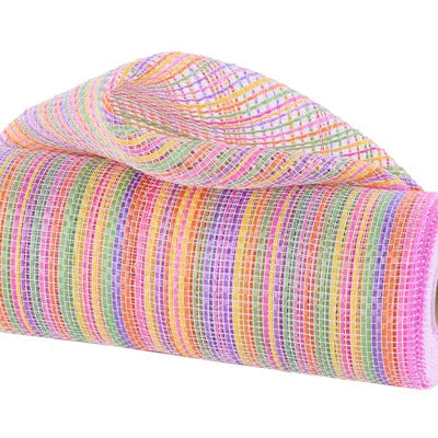 10"x10YD VERTICAL MULTICOLOR STRIPE MESH - YELLOW/ORANGE/PURPLE/HOT PINK/LIME - RE1369YC