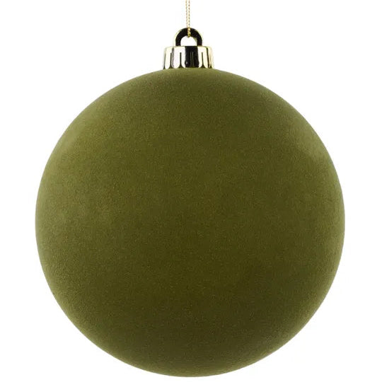 150MM SMOOTH FLOCKED BALL ORNAMENT - MOSS GREEN - XH1150C1
