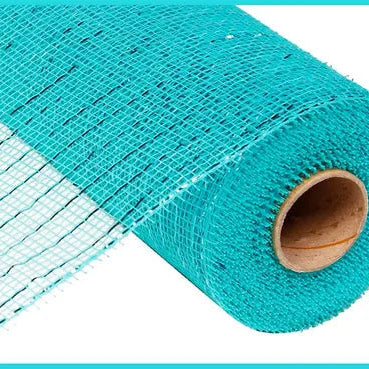 10"X10YD METALLIC MESH - AQUA W/ DARK TURQUOISE FOIL - RE130158