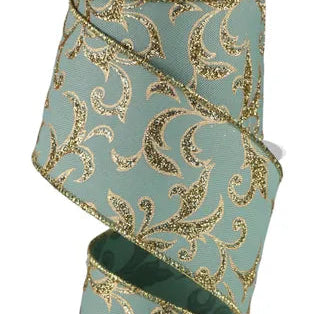 2.5"X10YD ACANTHUS LEAF - SAGE GREEN/GOLD - RGE1843YN