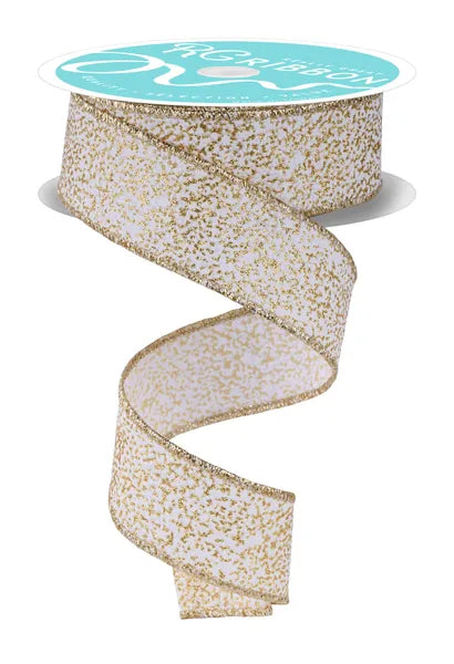 1.5"X10YD SNOW GLITTER - WHITE/GOLD - RGF181308
