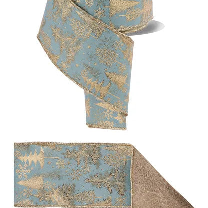 4"X10YD FOIL TREE/FUSED - D'LUX RIBBON - SAGE GREEN/GOLD - LX326189