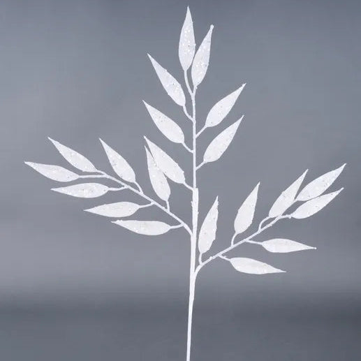 28"L GLITTER/HEX GLITTER LEAF SPRAY - WHITE - XS241227