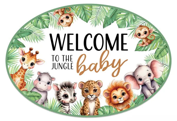 15"LX10.25"H METAL JUNGLE BABY SIGN - GREEN/WHITE/BROWN/GREY - MD1746