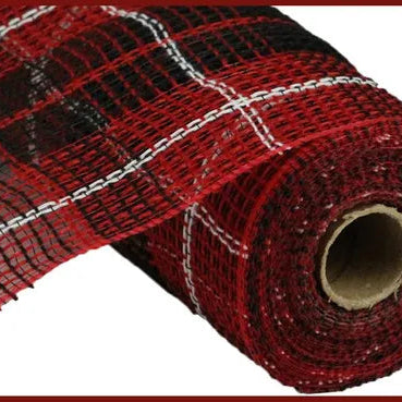 10.25"X10YD FAUX JUTE/LG PLAID MESH - RED/BLACK/WHITE - RY8331H9