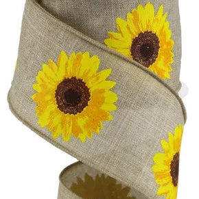 2.5"X10YD BOLD SUNFLOWER ON ROYAL - NATURAL/YELLOW/ORANGE/BROWN - RG0181318