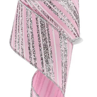 2.5"X10YD DIAGONAL LINES - LIGHT PINK/SILVER/WHITE - RGE185315