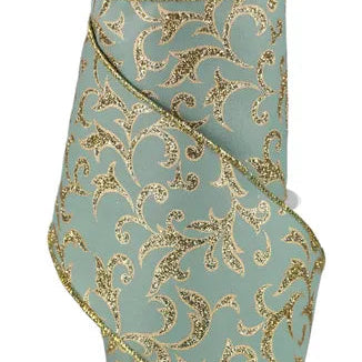 4"X10YD ACANTHUS LEAF - SAGE GREEN/GOLD - RGE1844YN