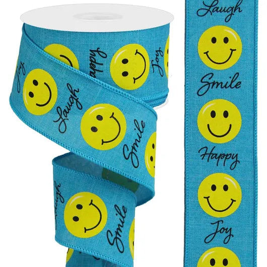 2.5"X10YD SMILEY FACE - TURQUOISE/YELLOW/BLACK - RGA1458A2
