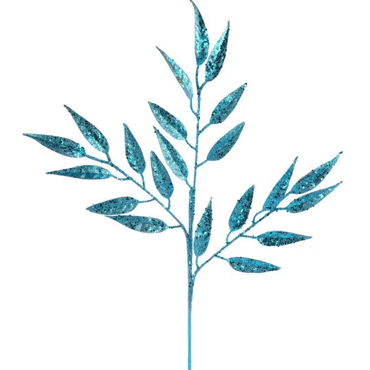 28"L GLITTER/HEX GLITTER LEAF SPRAY - DARK TEAL - XS241249