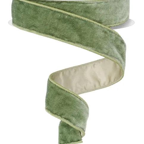 1.5"X10YD DELUXE VELVET/SATIN BACKING - SAGE GREEN - RGE165830