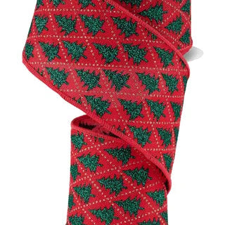 2.5"X10YD GLITTER TREE/HARLEQUIN - RED/EMERALD/GOLD - RGH14154N
