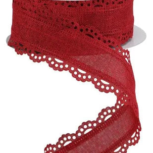 1.5"X10YD SCALOPED EDGE ROYAL BURLAP - BURGUNDY - RGC130205