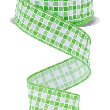 1.5"X10YD SMALL CHECK/FOAM LINES - WHITE/MULTI GREEN - RGH117709