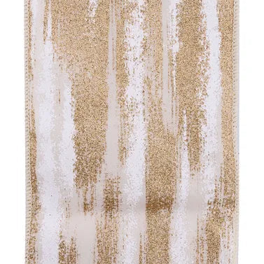 4"x10YD GLITTER PAINT STROKES - GOLD/DARK CREAM/WHITE - RGH14593R