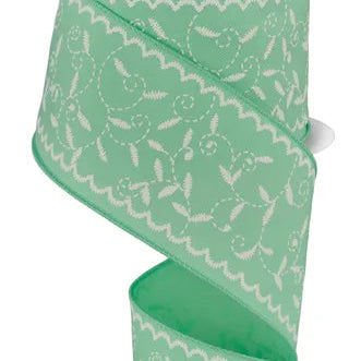 2.5"X10YD STITCH MINI LEAF - MINT GREEN/WHITE - RGF1170AN