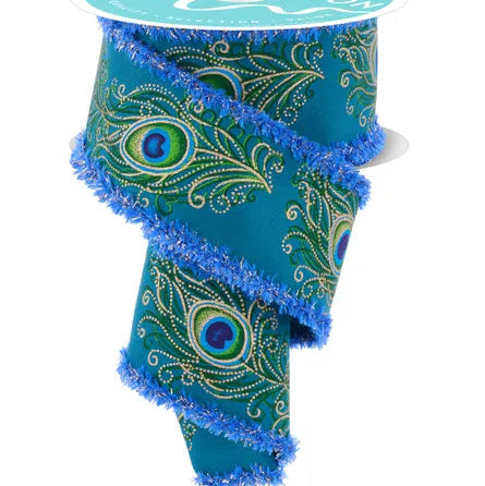 2.5"X10YD PEACOCK FEATHER/DRIFT/TINSEL - TEAL/GREEN/BLUE/GOLD - RZ818834