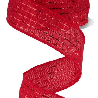 1.5"X10YD WOVEN/METALLIC CHECK - RED - RGH104924
