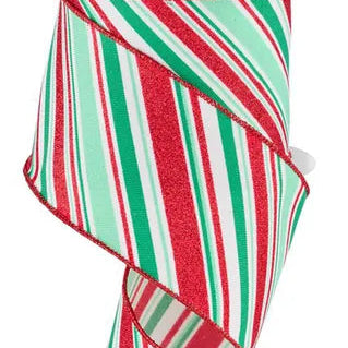 2.5"X10YD DIAGONAL STRIPE - WHITE/MINT/JADE/RED - RGE1825AN
