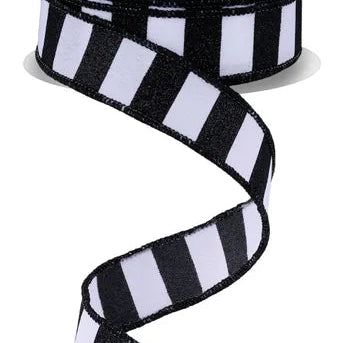 7/8"X10YD HORIZONTAL GLITTER STRIPES - BLACK/WHITE - RGF7966X6