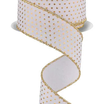 1.5"X10YD ROYAL SWISS DOTS - WHITE/GOLD - RG0190727
