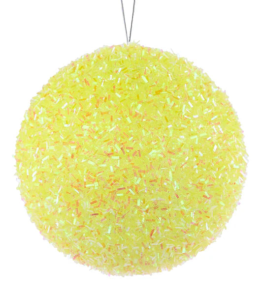 6"DIA V-CUT FOIL NEON BALL ORNAMENT - NEON YELLOW - XJ780729