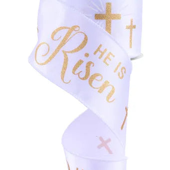 2.5"X10YD HE IS RISEN - WHITE/GOLD - RGF151827