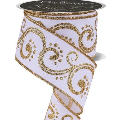 2.5"X10YD SWIRLS - WHITE/GOLD - LS3055C6