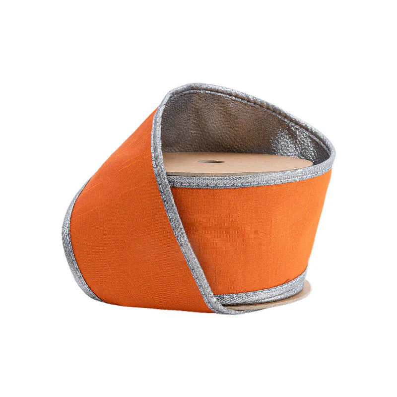 2 1/2"X10YD WIRED RIBBON - ORANGE W SILVER PIPING/BACKING - LARIBBON - 6923W-750-63E