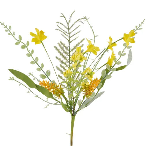 12"L FABRIC FLOWER/EVA LEAF/BEADS BUSH - YELLOW - FH812529