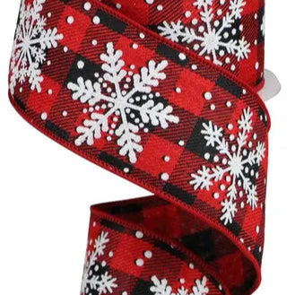 2.5"X10YD GLITTERED SNOWFLAKES ON ROYAL - RED/BLACK/WHITE/SILVER - RG01764A9