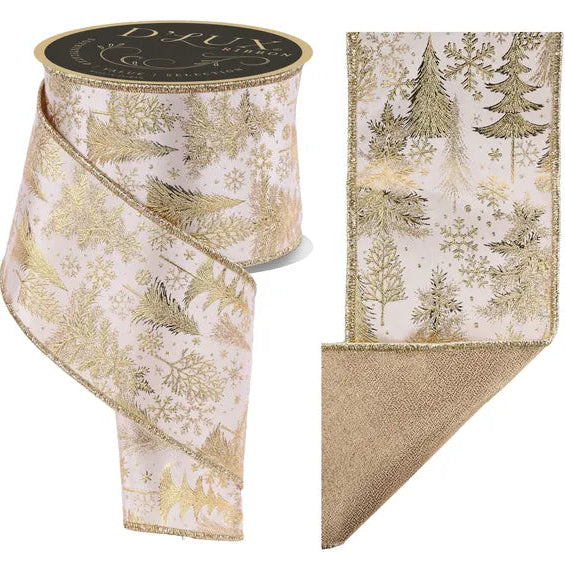 4"x10YD FOIL TREE/FUSED - D'LUX - CREAM/GOLD - LX32593R