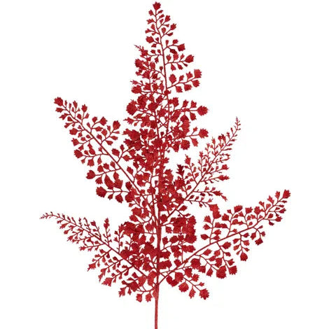 23"L GLITTER MAIDENHAIR FERN SPRAY X7 - LASER RED - XS236724