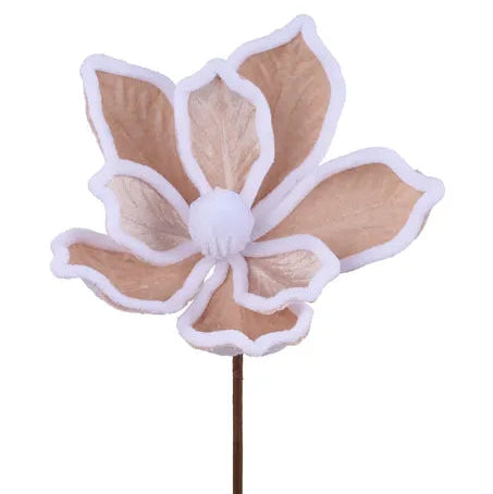 7"DIA VELVET MAGNOLIA STEM, 15"OAL - BROWN/WHITE - XS766764