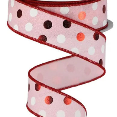 1.5"X10YD METALLIC DOTS ON ROYAL - PALE PINK/RED/WHITE - RGA138915