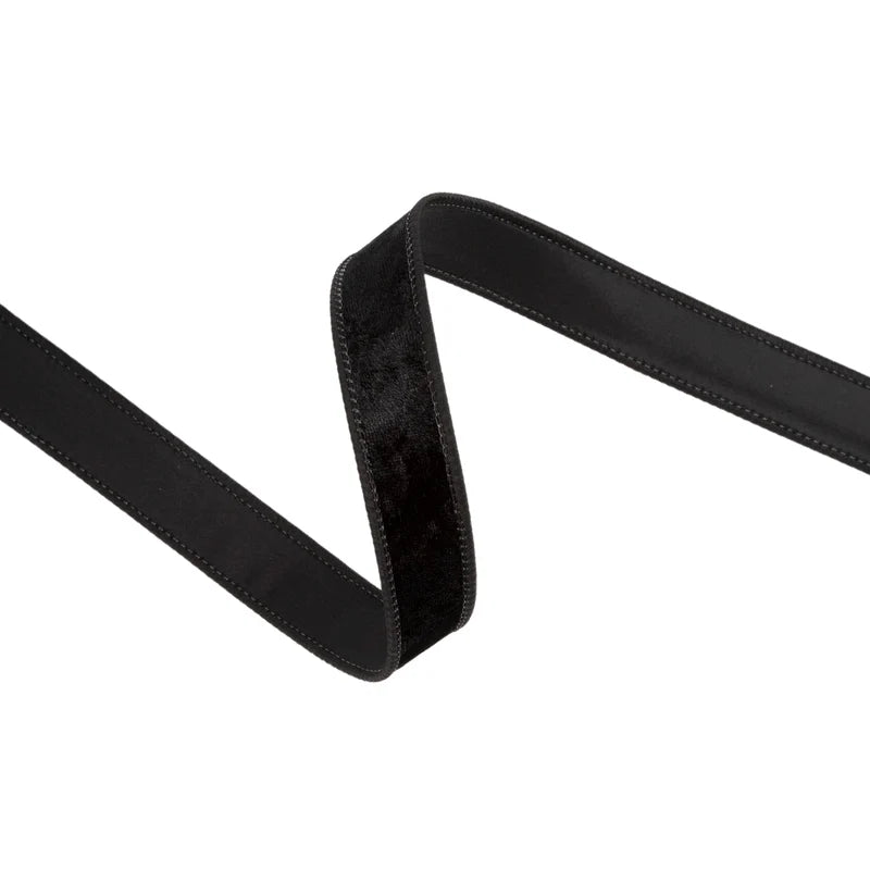 1"X10YD WIRED HERITAGE VELVET RIBBON - BLACK - 7005W-030-25E