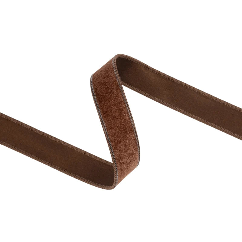 1"X10YD WIRED HERITAGE VELVET RIBBON - BROWN - 7005W-870-25E