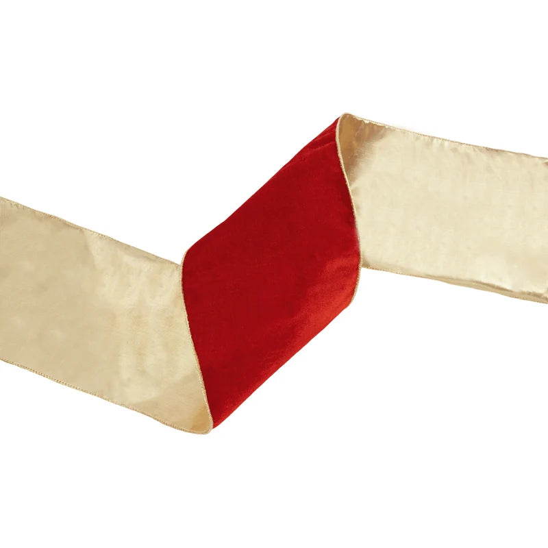 6"x10YD WIRED DELUXE REVERSIBLE VELVET RIBBON - RED - 7014W-250-152E