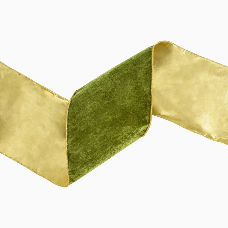 6"X10YD WIRED DELUXE REVERSIBLE VELVET RIBBON - MOSS - 7014W-570-152E