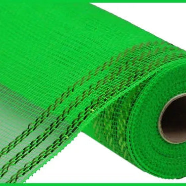 10"X10YD BORDER STRIPE METALLIC MESH - LIME GREEN W/ LIME FOIL - RE850268