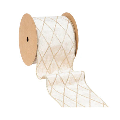 4"X10YD WIRED VELVET RIBBON - CHAMPAGNE W/ GLITTERED DIAMOND - LARIBBON - 7112W-811-100E