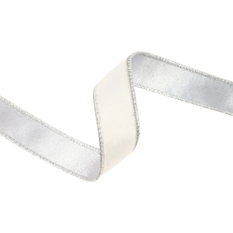 1"X10YD REVERSIBLE CLASSIC VELVET WIRED RIBBON - WHITE/SILVER - 7115W-029-25E