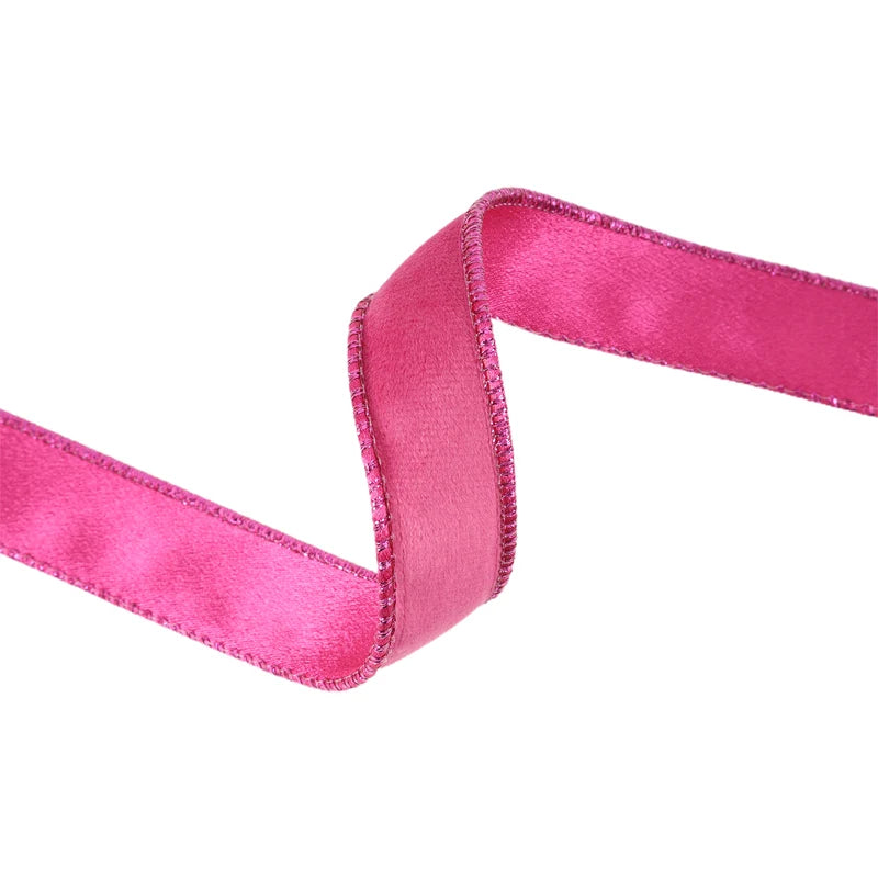 1"X10YD REVERSIBLE CLASSIC VELVET WIRED RIBBON - HOT PINK/SHIMMER PINK - 7115W-175-25E