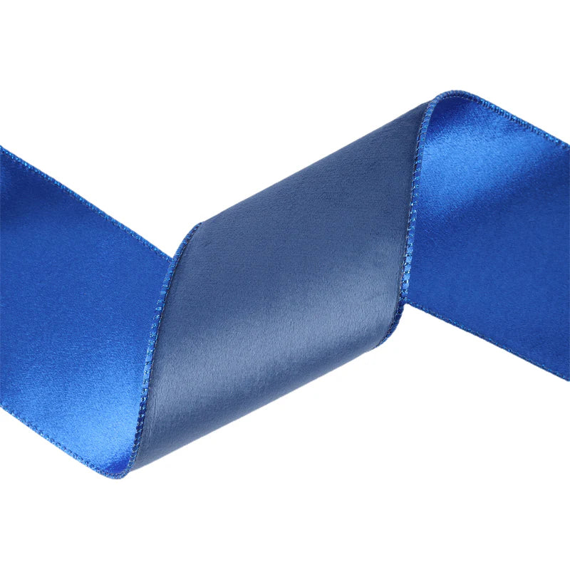 4"X10YD REVERSIBLE CLASSIC VELVET WIRED RIBBON - ELECTRIC BLUE/SHIMMER BLUE - LA RIBBON - 7115W-352-100E