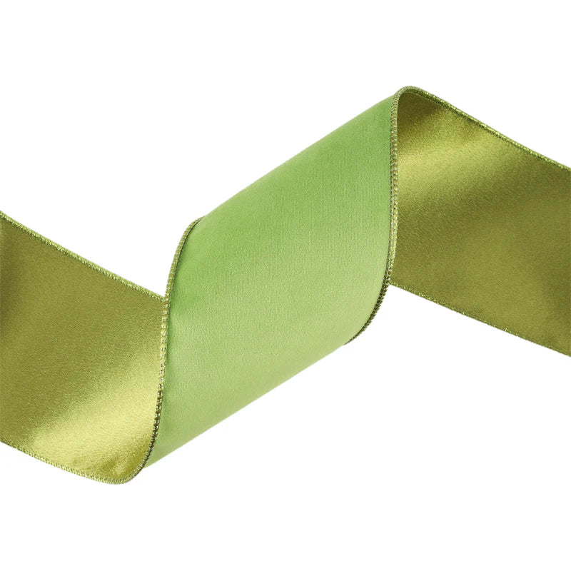 4"X10YD REVERSIBLE CLASSIC VELVET WIRED RIBBON - LIME/LIME - LA RIBBON - 7115W-544-100E