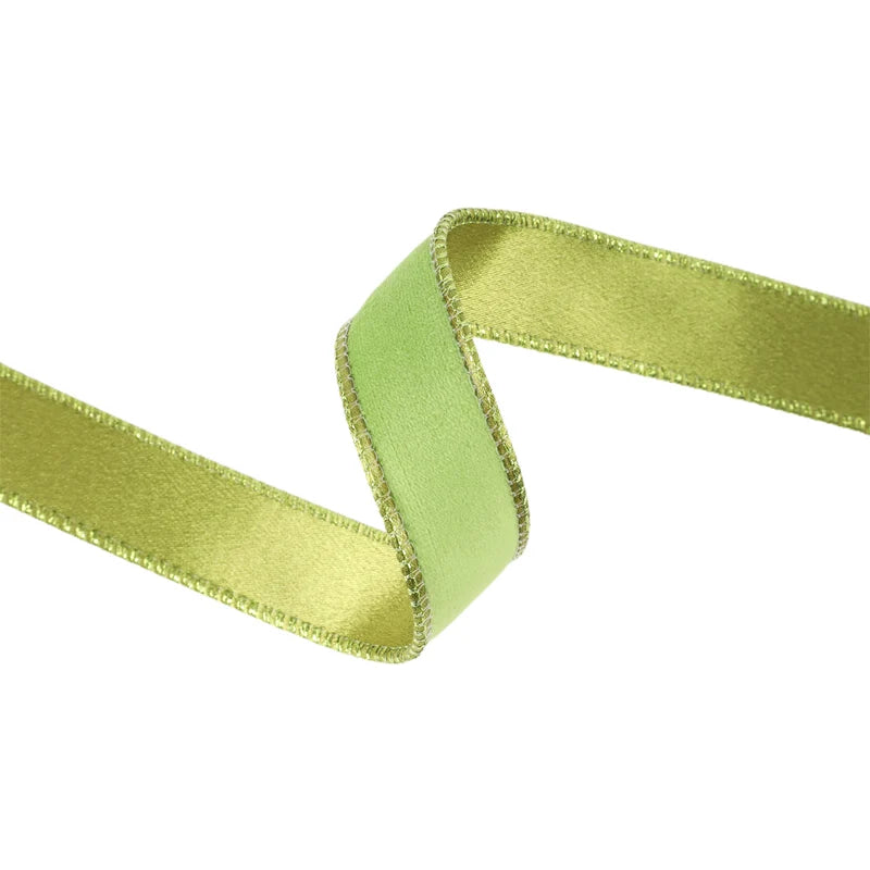 1"X10YD REVERSIBLE CLASSIC VELVET WIRED RIBBON - LIME/SHIMMER LIME - 7115W-544-25E