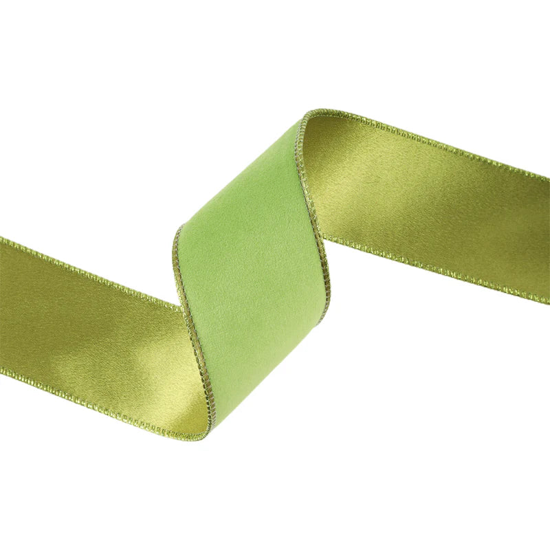 2 1/2"X10YD REVERSIBLE CLASSIC VELVET WIRED RIBBON - LIME/SHIMMER LIME - LA RIBBON - 7115W-544-63E